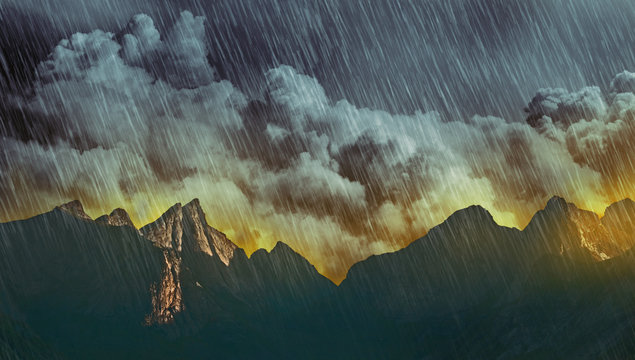 bad weather and storm in mountains illustration