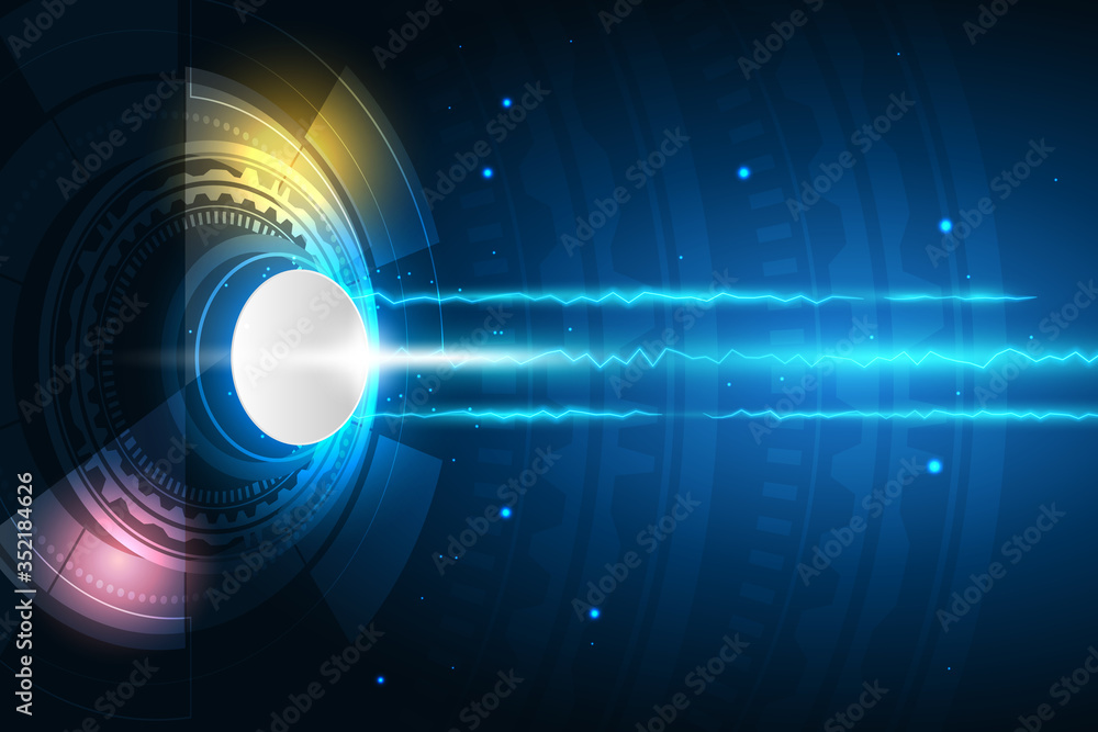Poster abstract technology background with hi-tech style circle, sparkle effect and light blue lightning.