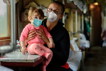Restoration of rail transport in Europe after quarantine and the coronavirus pandemic. Mom and...