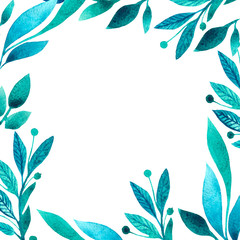 watercolor illustration frame leaves, background, summer, eco, invitations