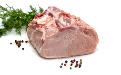 Raw pork before cooking with dill and pepper.