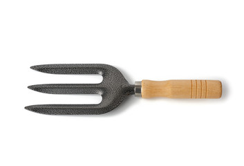 new metal little garden pitchfork on wooden handle