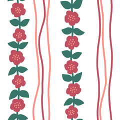 Flowers and stripes. Vector seamless pattern. Stylized flowers