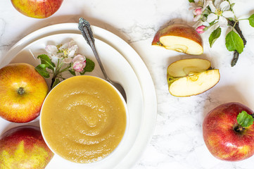 Homemade fresh applesauce top view