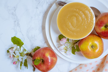 Homemade fresh applesauce top view