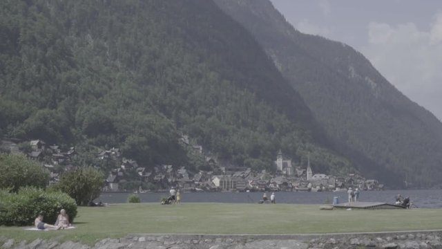 Hallstatt Austria lake and mountains panorama slog