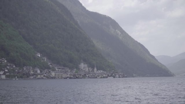 Hallstatt Austria lake and mountains panorama slog
