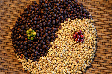Coffee beans in the shape of yin and yang sign.