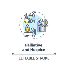 Palliative and hospice concept icon. Patient with chronical illness caregiving service idea thin line illustration. Social work. Vector isolated outline RGB color drawing. Editable stroke
