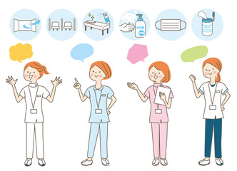 若い女性　看護師　整体師　白衣　表情セット