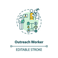 Outreach worker concept icon. Community service idea thin line illustration. Nonprofit organization. People emotional support. Vector isolated outline RGB color drawing. Editable stroke