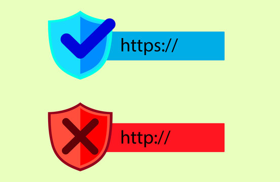 http and https protocols on shield. Safe and Secure https. Secured ssl shield and padlock symbols.