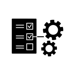 Technical task black glyph icon. Document with checklist. Report on regulation. Management list. Test solution, study problem. Silhouette symbol on white space. Vector isolated illustration
