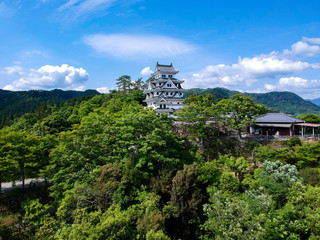 ドローンで空撮した岐阜県の郡上城の風景