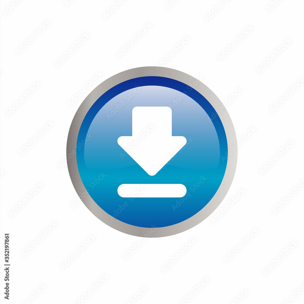 Poster vector of blue circle download button with glossy effect, web element circle download icon template 