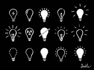 Light Bulb Hand Drawn Vector Set Doodle Icon Black