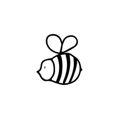 Simple little bee. Hand drawn doodle icon isolated on white background. Vector illustration.