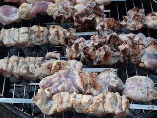 Grilled meat with charcoal.
