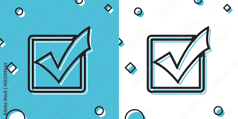 Poster black check mark in a box line icon isolated on blue and white background. tick symbol. check list b