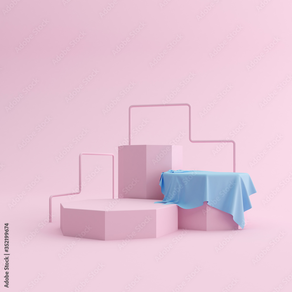 Poster Abstract mock-up scene in minimal style, Podium with geometry form, Product presentation, pastel color object platform. 3D rendering.