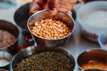 Closeup shot of yellow gram in bowl