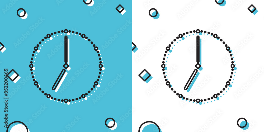 Aufkleber black clock icon isolated on blue and white background. time symbol. random dynamic shapes. vector i