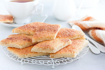 Traditional Jewish cookies with cinnamon and sugar Zemlyah, selective focus