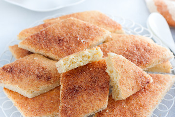 Traditional Jewish cookies with cinnamon and sugar Zemlyah, selective focus