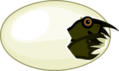 Cute cartoon European pond turtle hatching out of egg