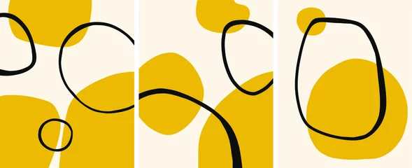 Abstrakte gelbe minimalistische Kunst Mitte des Jahrhunderts Dekor Set Vektorillustration © Levin