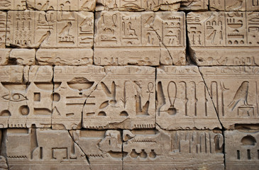 Ancient hieroglyph and relief on the wall of a Temple in Egypt