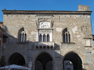 Fototapeta premium Bergamo, Italy. The old town (Citta Alta). One of the beautiful city in Italy. Lombardia. Landscape at the the ancient Administration Headquarter called Palazzo della Ragione