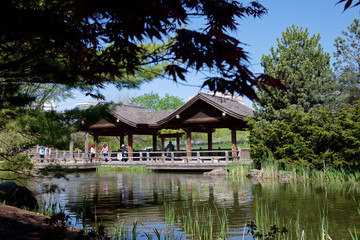 Fototapeta na wymiar Japanese garden design in Kariya Park - Japanese Garden in Mississauga, Ontario, Canada