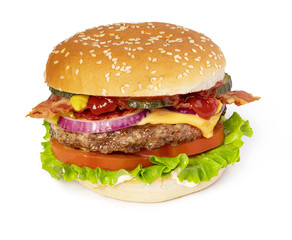 Tasty burger with bacon