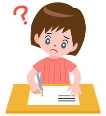 勉強する女の子とクエスチョンマーク