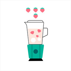 vector image of  a blender with strawberry milkshake in it and strawberries above it