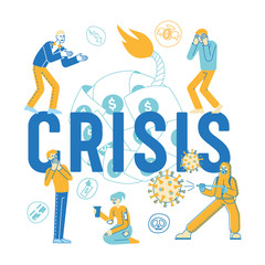 Coronavirus Outbreak, Global Economy Crisis Concept. Upset Business Characters and Stock Market Chart Fall, Covid19 Impact on Investment Price Poster Banner Flyer. Cartoon People Vector Illustration