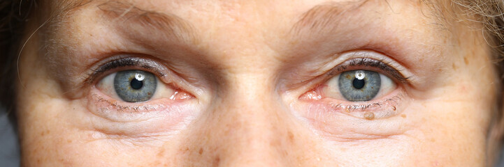 Close-up cheerful smiling face not young woman.