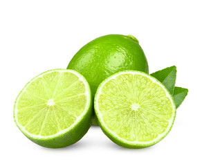 Lime. Fresh fruit with leaf isolated on white background.