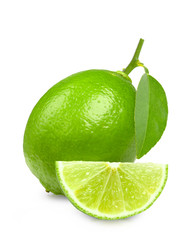 Lime. Fresh fruit with leaf isolated on white background.