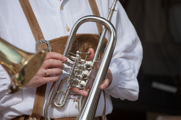 Musician in typical costume during an autumn local celebration in Val Isarco ( South Tyrol )