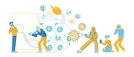 Coronavirus Outbreak and Global Economy Crisis, Financial Crash. Stock Market Chart Fall and Upset Business Characters. Negative Covid19 Impact on Investment Price. Linear People Vector Illustration