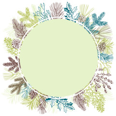 Vector frame with Christmas plants. Hand-drawn ilustration.