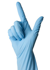Man hand in nitrile gloves isolated on white background