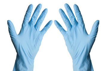 Man hand in nitrile gloves isolated on white background