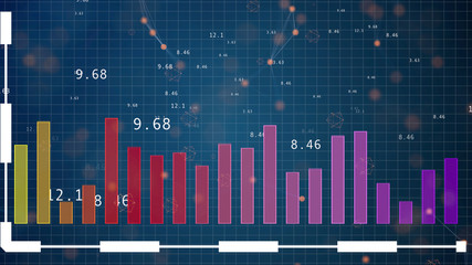 Fototapeta premium HUD graph with rising up nd falling down candle bars diagram over digital blue background.