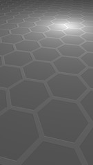 Honeycomb on a gray background. Perspective view on polygon look like honeycomb. Extruded, bump cell. Isometric geometry. Vertical image orientation. 3D illustration