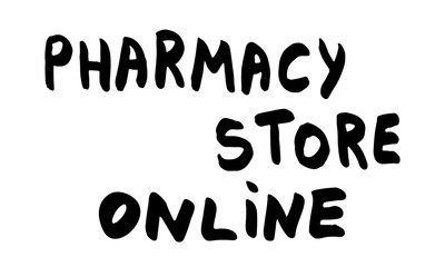 Vector hand drawn medicine illustration. Handwritten lettering online pharmacy store text.