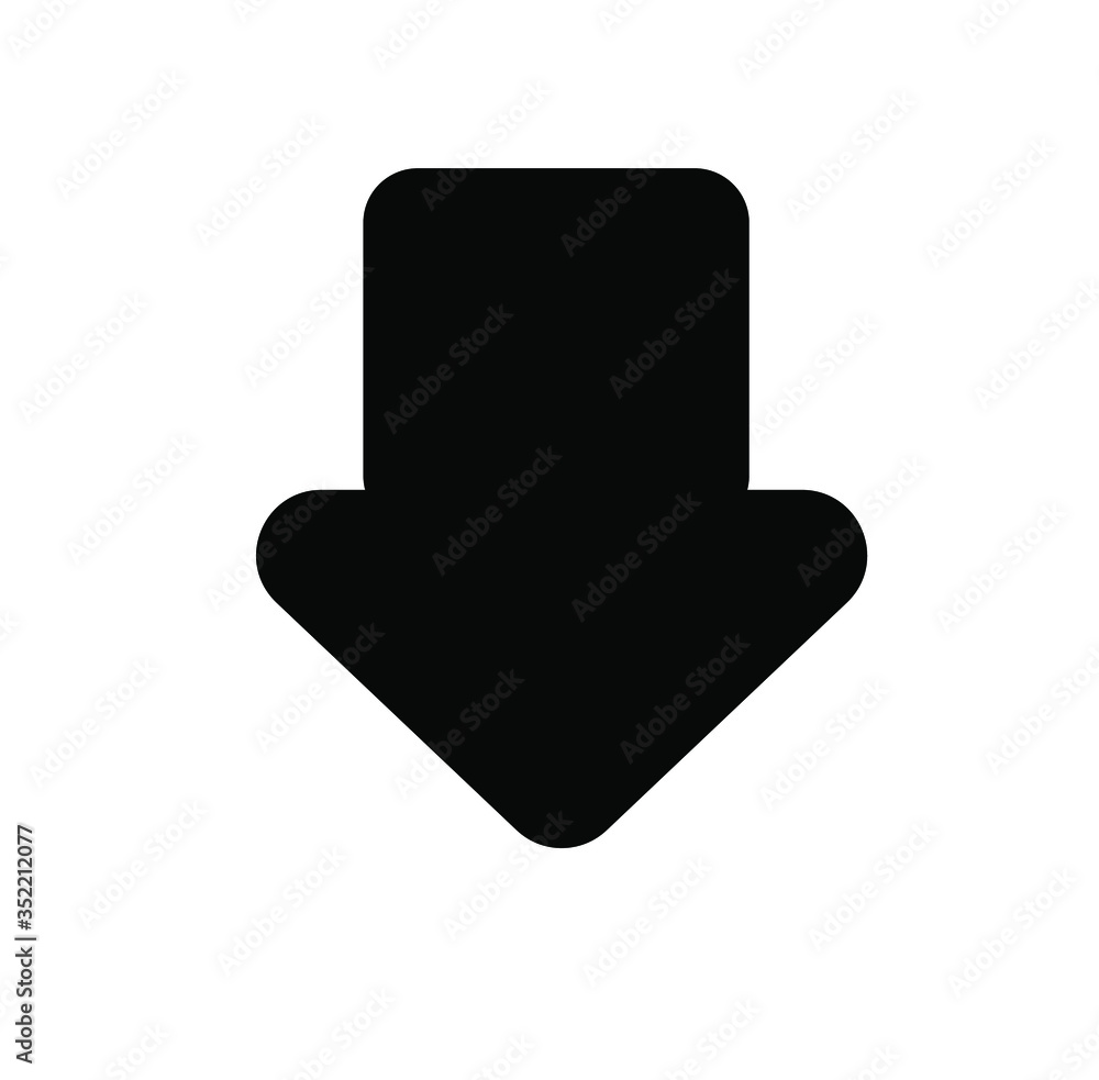 Poster black large rounded down solid arrow icon sketched as vector symbol