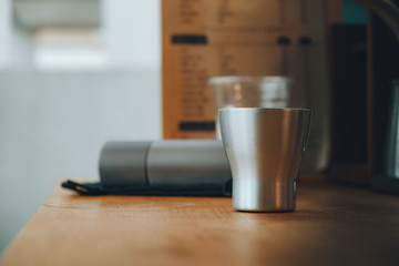 Close-up of the ground coffee cup,Alternative ways of brewing coffee